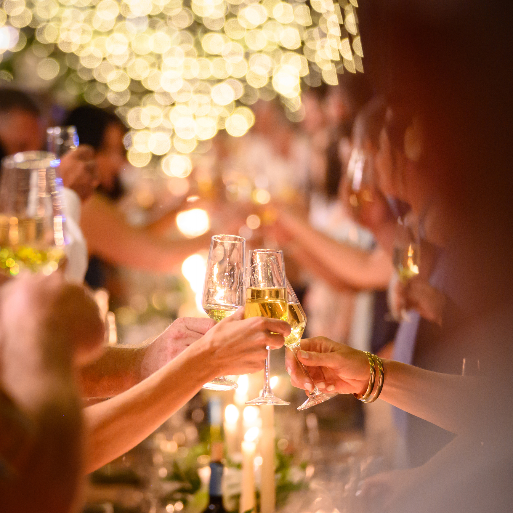 Gathering Of Friends Toasting With Champagne At Elegant Celebration