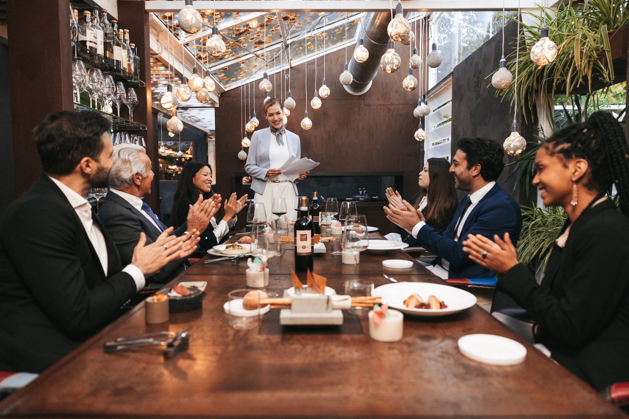 Businesswoman Taking A Speech At The Corporate Lunch